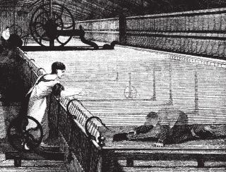 19th century engraving of children working at spinning machine